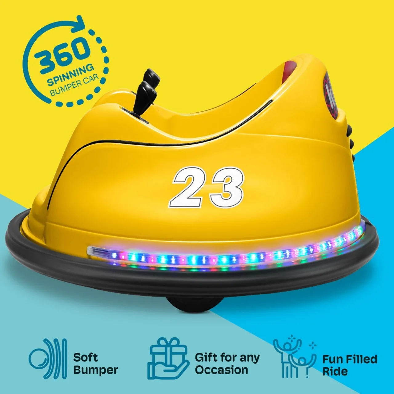 12V Electric Kids Ride-On Bumper Car – 360° Spin 2-Speed Remote Control Bluetooth Music DIY Racing Stickers Fun & Safe Battle Vehicle