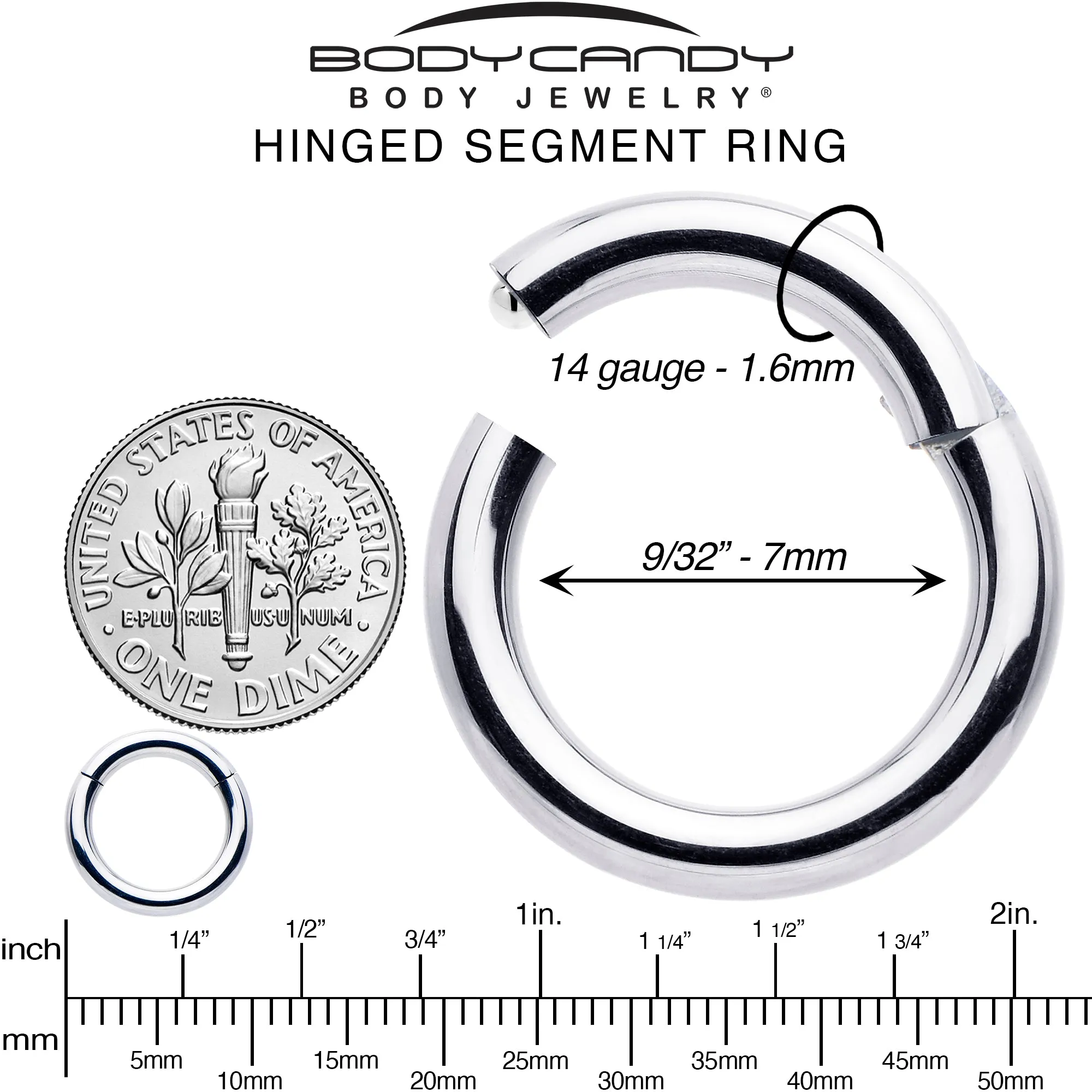 14 Gauge 7mm 316L Surgical Steel Precision Hinged Segment Hoop