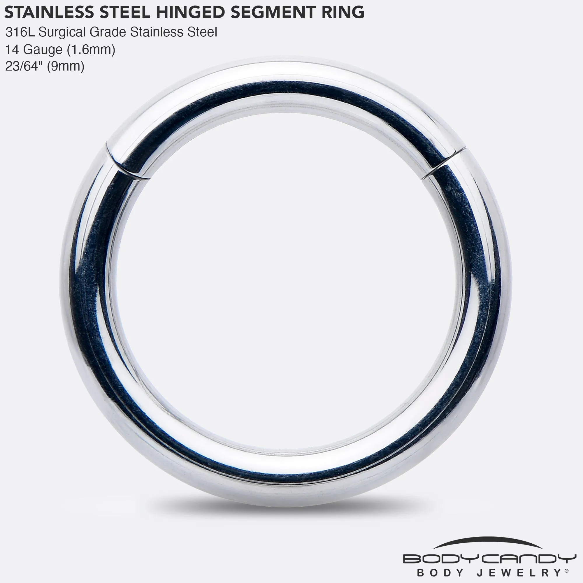 14 Gauge 9mm 316L Surgical Steel Precision Hinged Segment Hoop