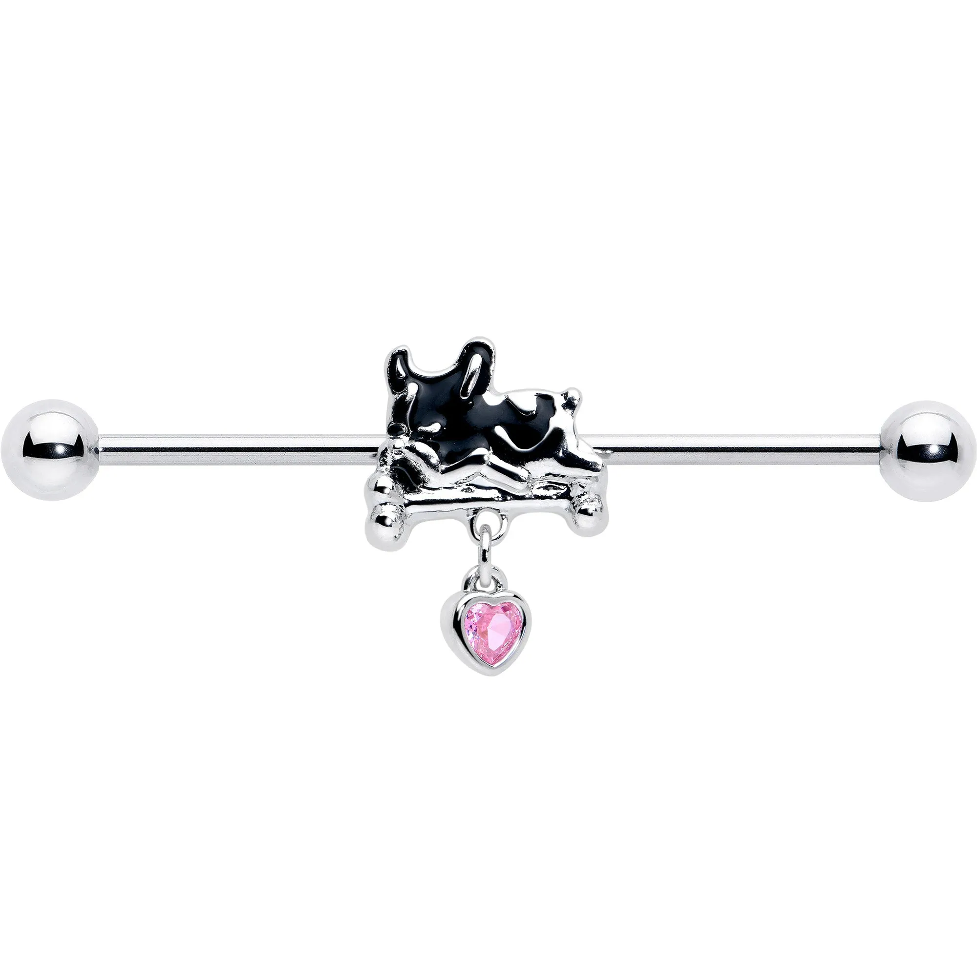 14 Gauge Pink Gem Sleepy French Bulldog Dangle Industrial Barbell 38mm