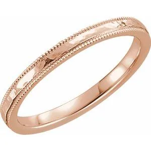 14K Rose 2 mm Flat Band with Hammer Finish & Milgrain  Size 5
