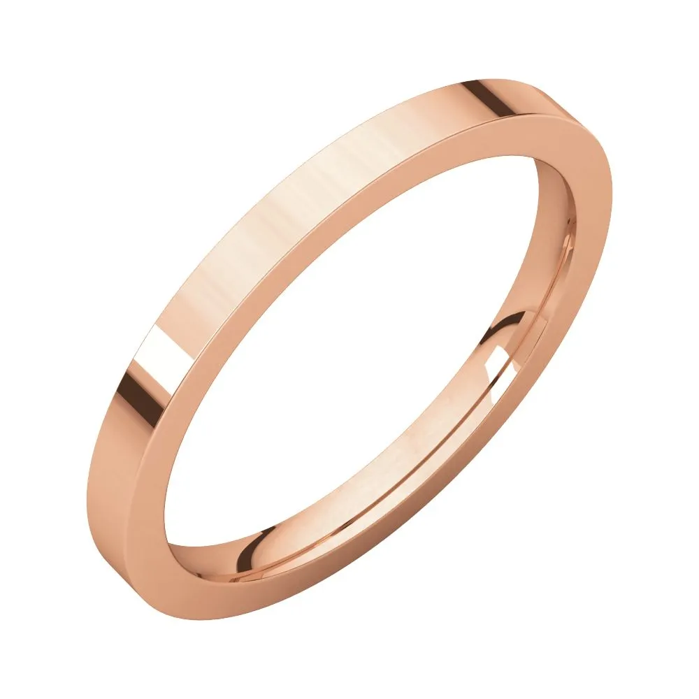 14k Rose Gold 2mm Flat Comfort Fit Band, Size 6.5