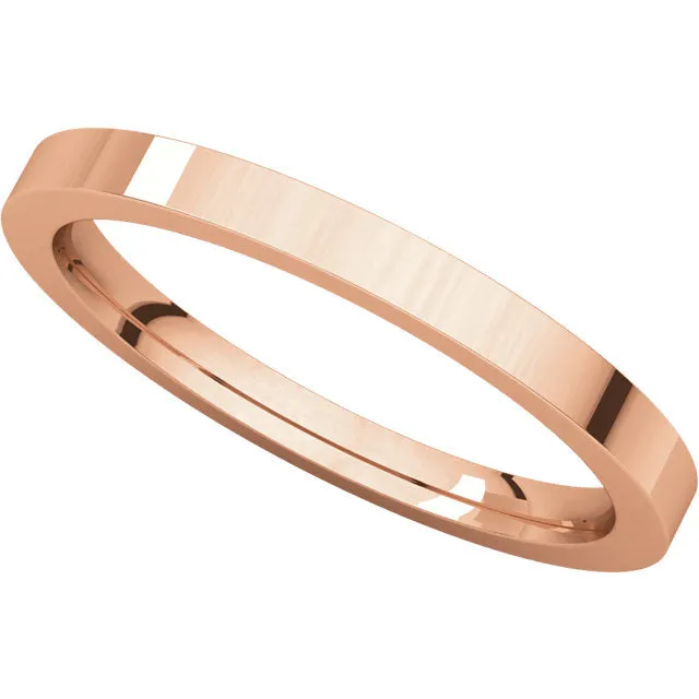 14k Rose Gold 2mm Flat Comfort Fit Band, Size 6.5