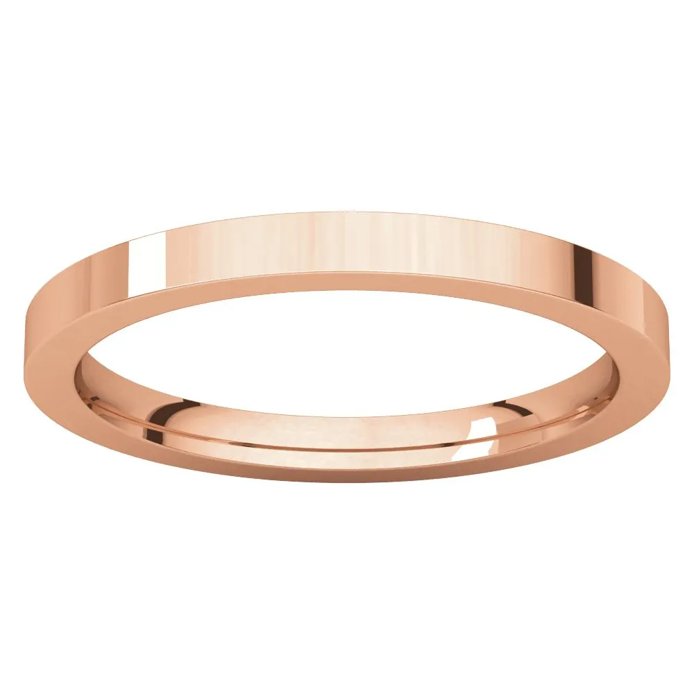 14k Rose Gold 2mm Flat Comfort Fit Band, Size 6.5