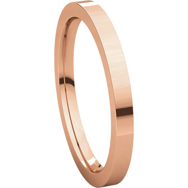 14k Rose Gold 2mm Flat Comfort Fit Band, Size 6.5