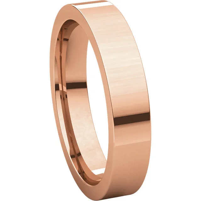 14k Rose Gold 4mm Flat Comfort Fit Band, Size 10