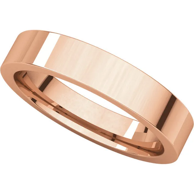 14k Rose Gold 4mm Flat Comfort Fit Band, Size 10