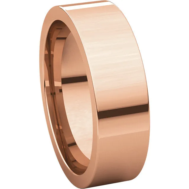 14k Rose Gold 6mm Flat Comfort Fit Band, Size 9