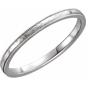 14K White 2 mm Flat Band with Hammer Finish & Milgrain  Size 4