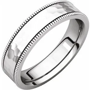 14K White 5 mm Flat Milgrain Band with Satin & Hammer Finish Size 5