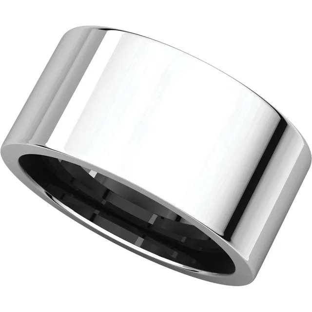 14k White Gold 10mm Flat Comfort Fit Band, Size 11.5