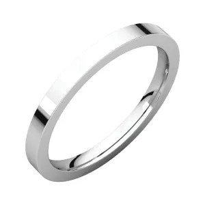 14k White Gold 2mm Flat Comfort Fit Band, Size 9