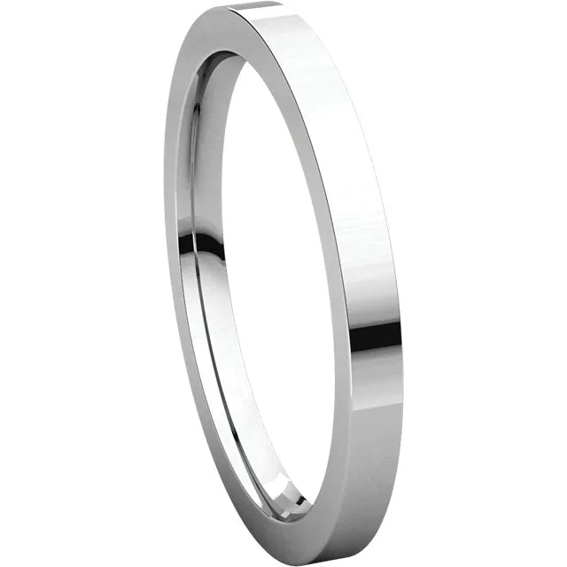 14k White Gold 2mm Flat Comfort Fit Band, Size 9