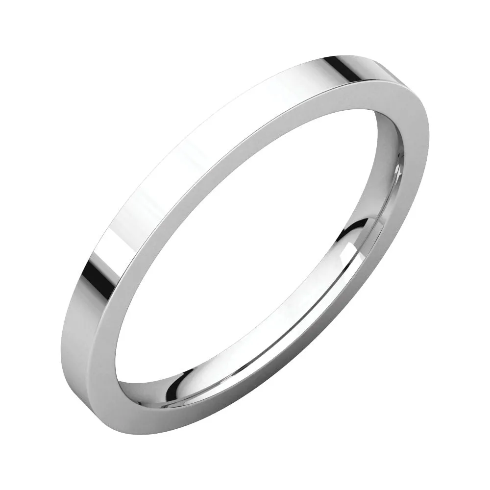 14k White Gold 2mm Flat Comfort Fit Band, Size 9