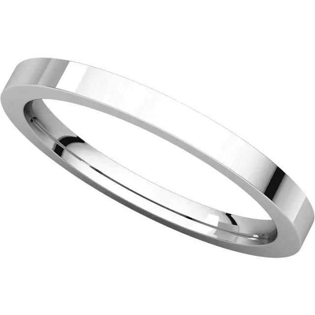 14k White Gold 2mm Flat Comfort Fit Band, Size 9