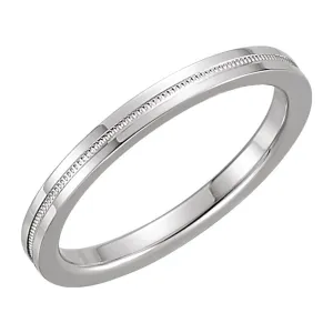 14k White Gold 2mm Flat Comfort Fit Milgrain Band Size 5