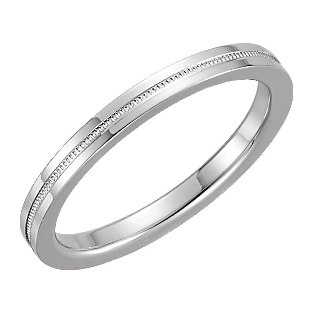 14k White Gold 2mm Flat Comfort Fit Milgrain Band Size 5