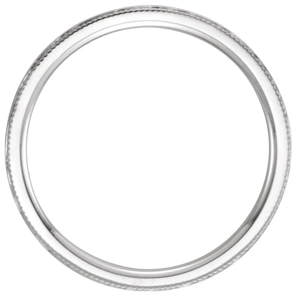 14k White Gold 2mm Flat Comfort Fit Milgrain Hammer Finish Band Size 5