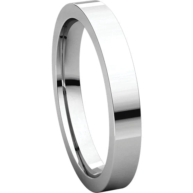 14k White Gold 3mm Flat Comfort Fit Band, Size 9.5