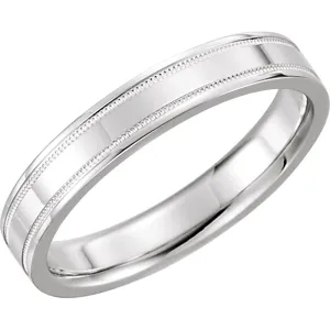 14k White Gold 4mm Flat Comfort Fit Milgrain Band Size 8