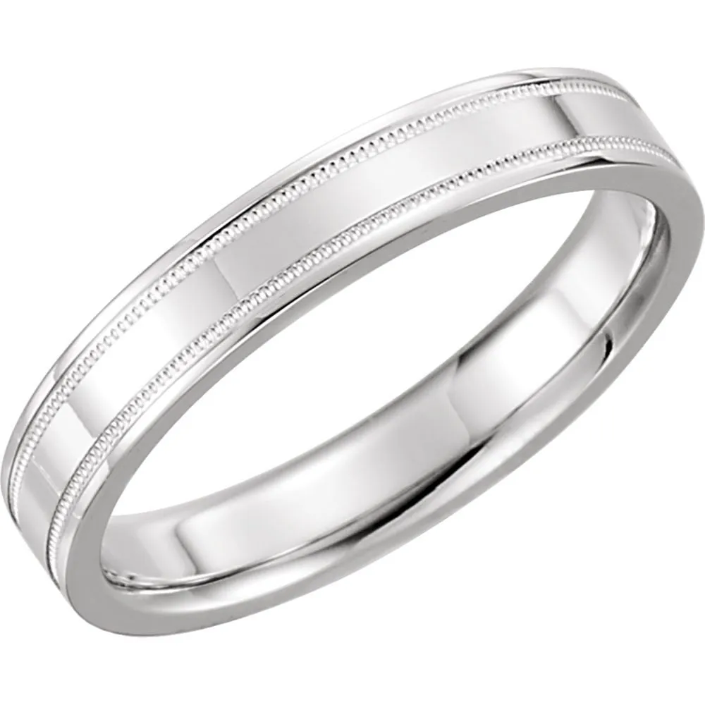 14k White Gold 4mm Flat Comfort Fit Milgrain Band Size 8