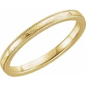 14K Yellow 2 mm Flat Band with Hammer Finish & Milgrain  Size 7