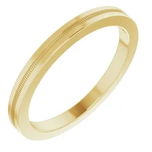 14K Yellow 2 mm Flat Edge Band with Milgrain  Size 7
