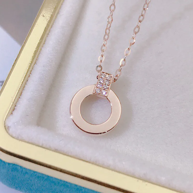 18K Gold 0.03ct Real Diamond Circle Simple Pendant Necklace