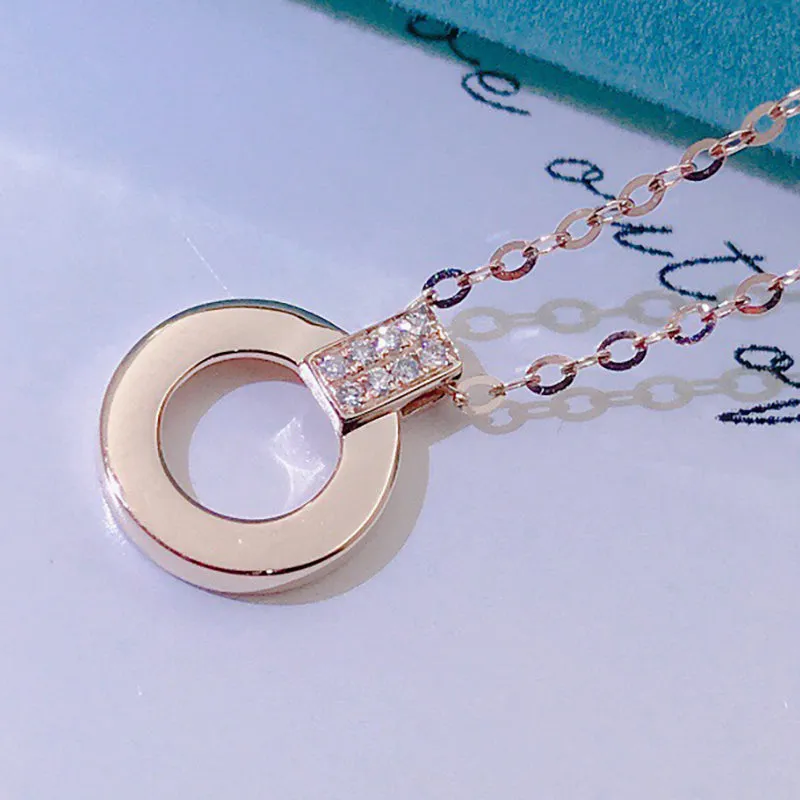 18K Gold 0.03ct Real Diamond Circle Simple Pendant Necklace