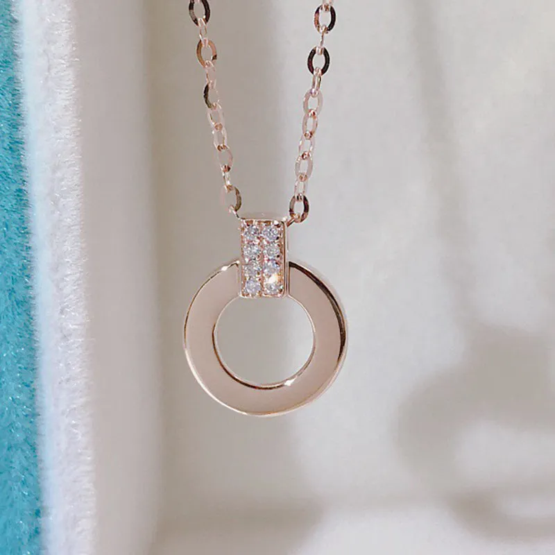 18K Gold 0.03ct Real Diamond Circle Simple Pendant Necklace
