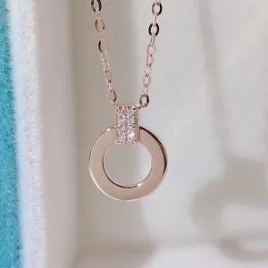 18K Gold 0.03ct Real Diamond Circle Simple Pendant Necklace