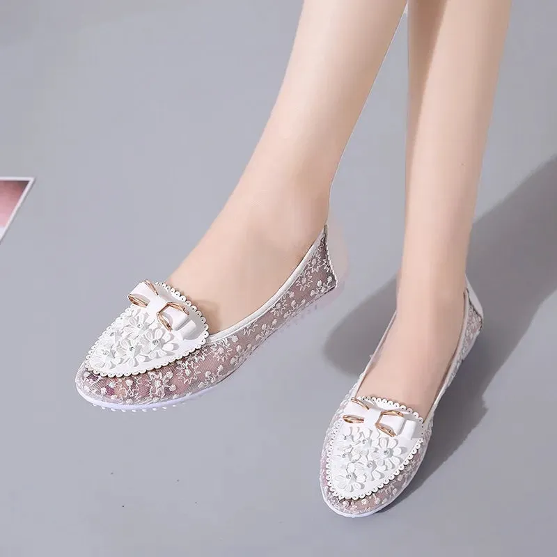 2024 Summer Women Bow Flower Sneakers Breathable Solid Color Comfortable Soft Bottom Non-slip Loafers Shoes for Women