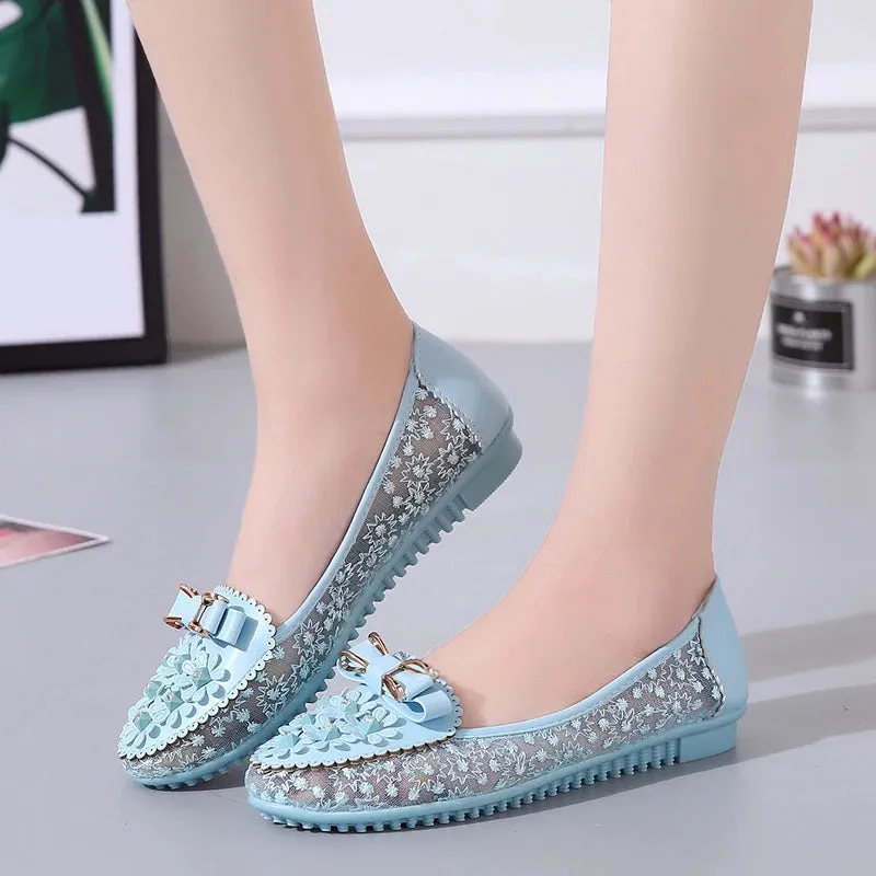 2024 Summer Women Bow Flower Sneakers Breathable Solid Color Comfortable Soft Bottom Non-slip Loafers Shoes for Women