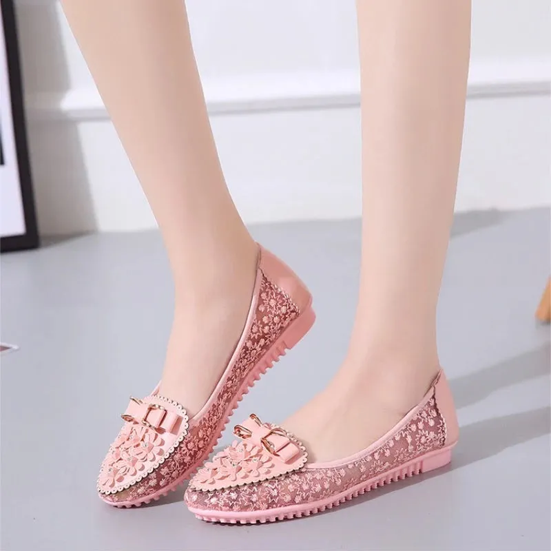 2024 Summer Women Bow Flower Sneakers Breathable Solid Color Comfortable Soft Bottom Non-slip Loafers Shoes for Women