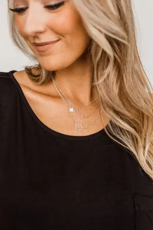 3 Tier Clover Pendant Necklace- Silver