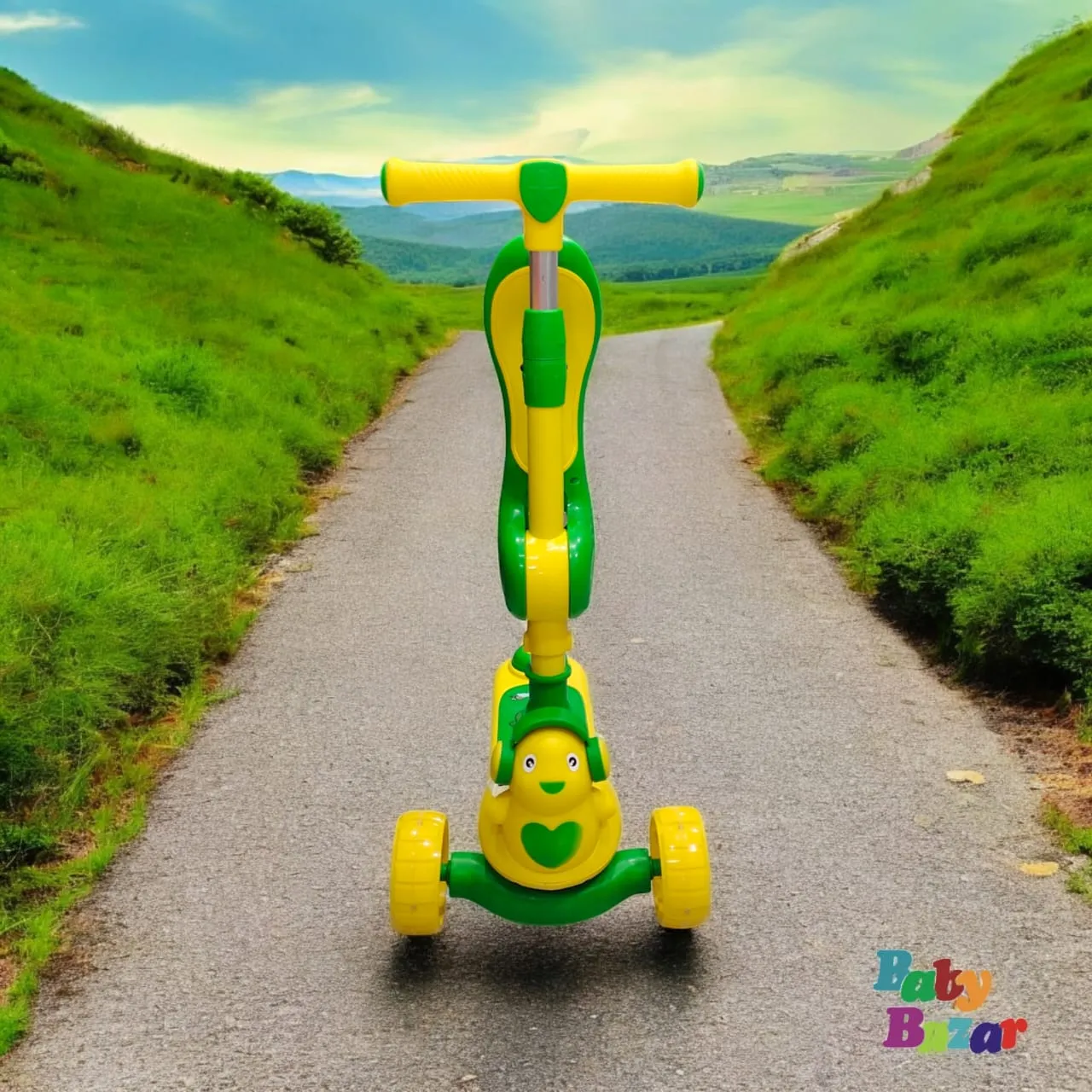 3-Wheel Foldable Kids Scooter with LED Light Up Wheels – Vibrant Yellow & Green Combo
