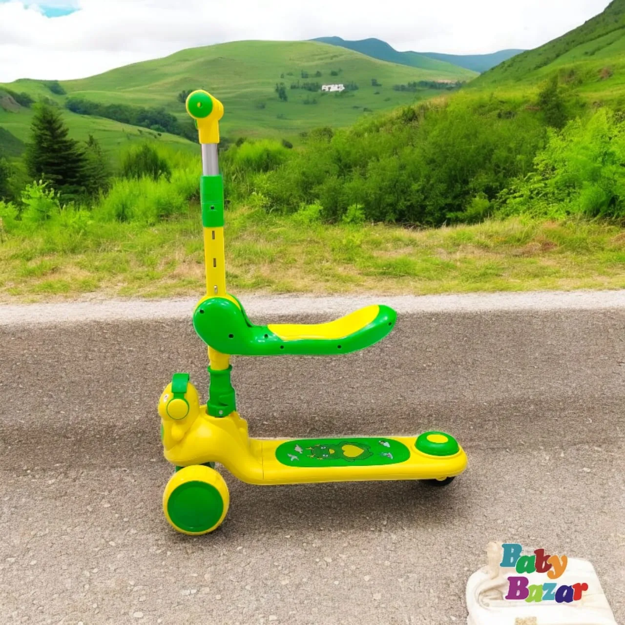 3-Wheel Foldable Kids Scooter with LED Light Up Wheels – Vibrant Yellow & Green Combo