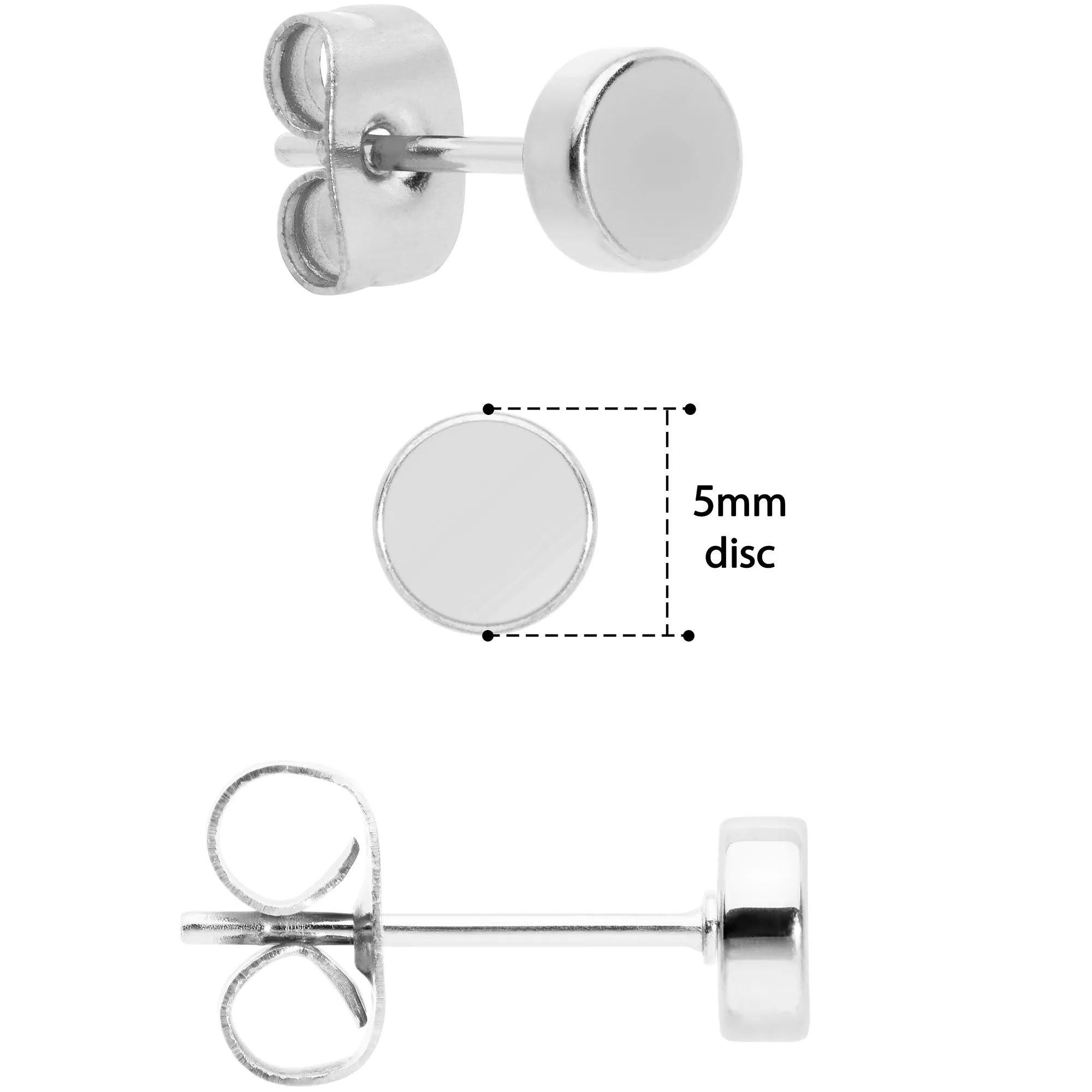 3mm 4mm 5mm Circle 316L Stainless Steel Stud Earrings 3 Pack