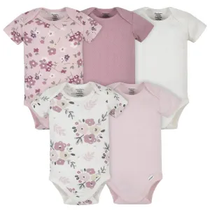 5-Pack Organic Baby Girls Floral Short Sleeve Onesies® Bodysuits