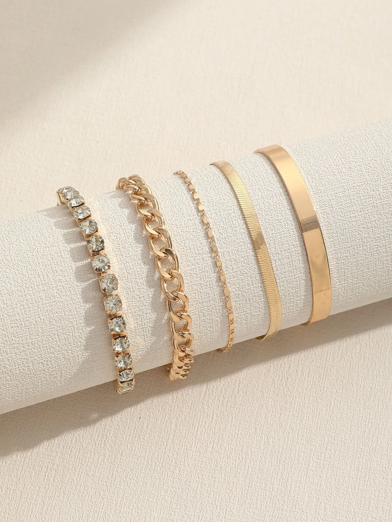 5pcs Simple Chain Design Bracelet Set - Gold