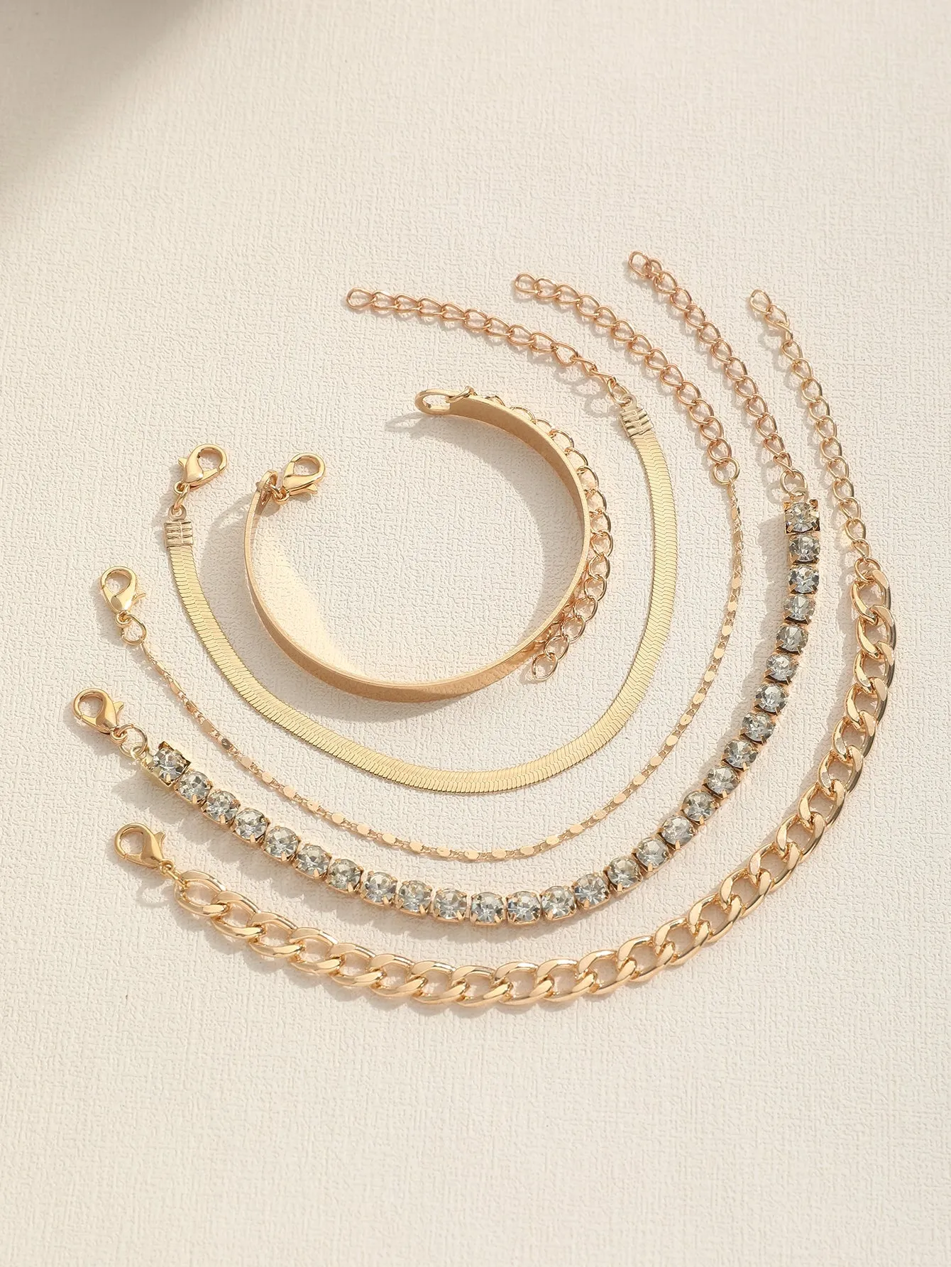 5pcs Simple Chain Design Bracelet Set - Gold