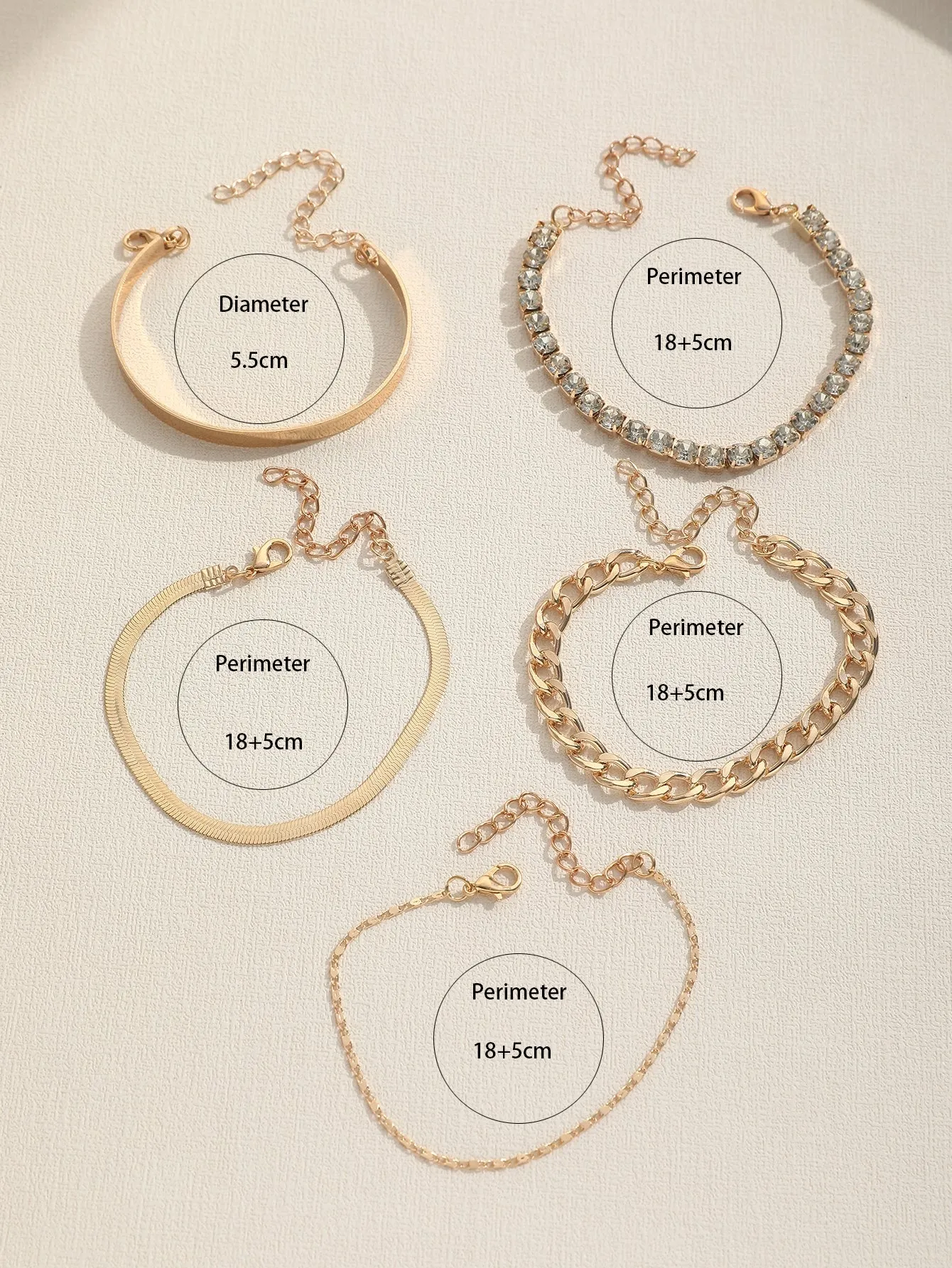 5pcs Simple Chain Design Bracelet Set - Gold