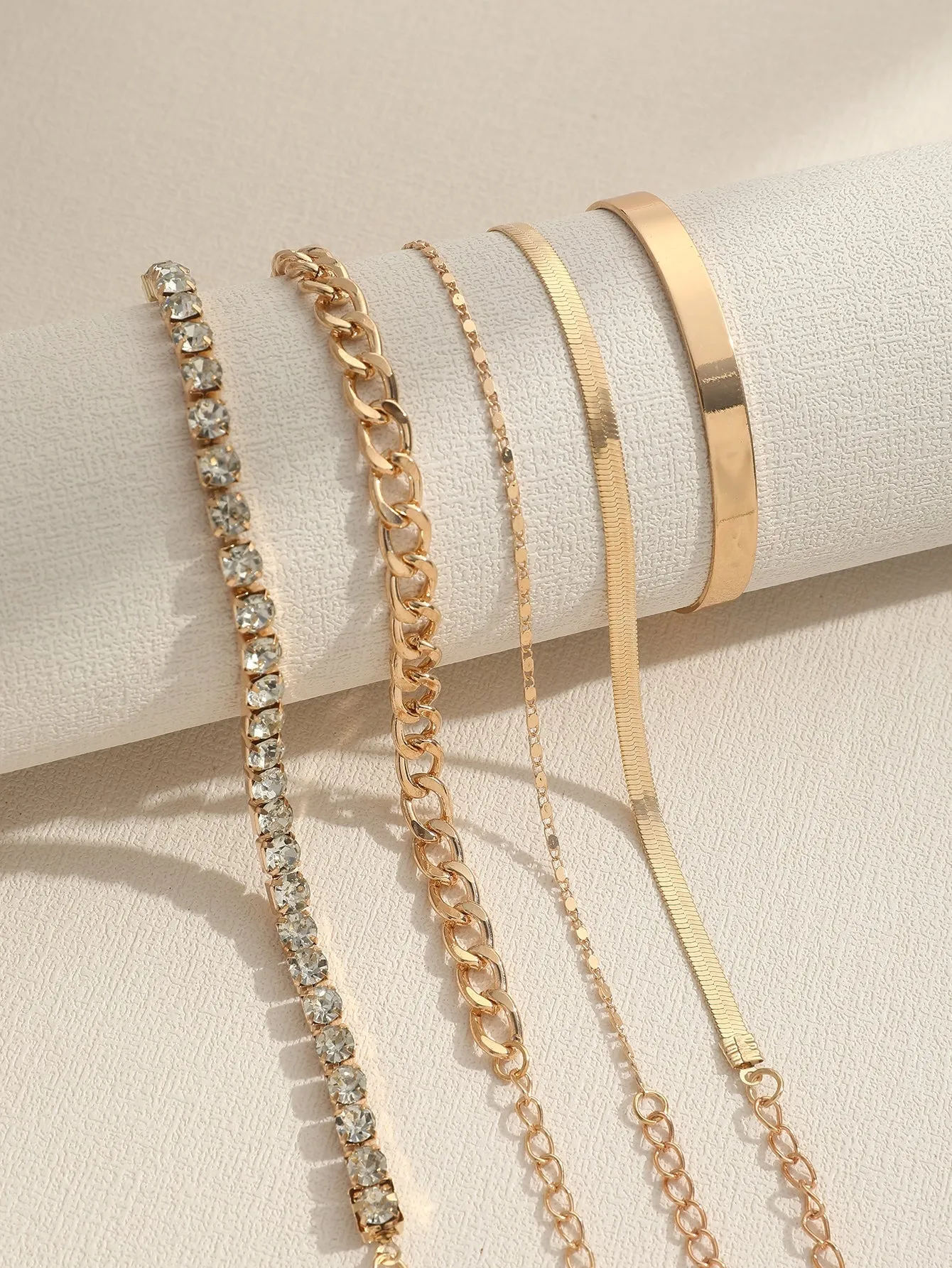 5pcs Simple Chain Design Bracelet Set - Gold