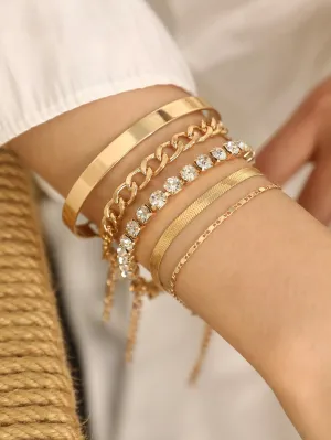 5pcs Simple Chain Design Bracelet Set - Gold