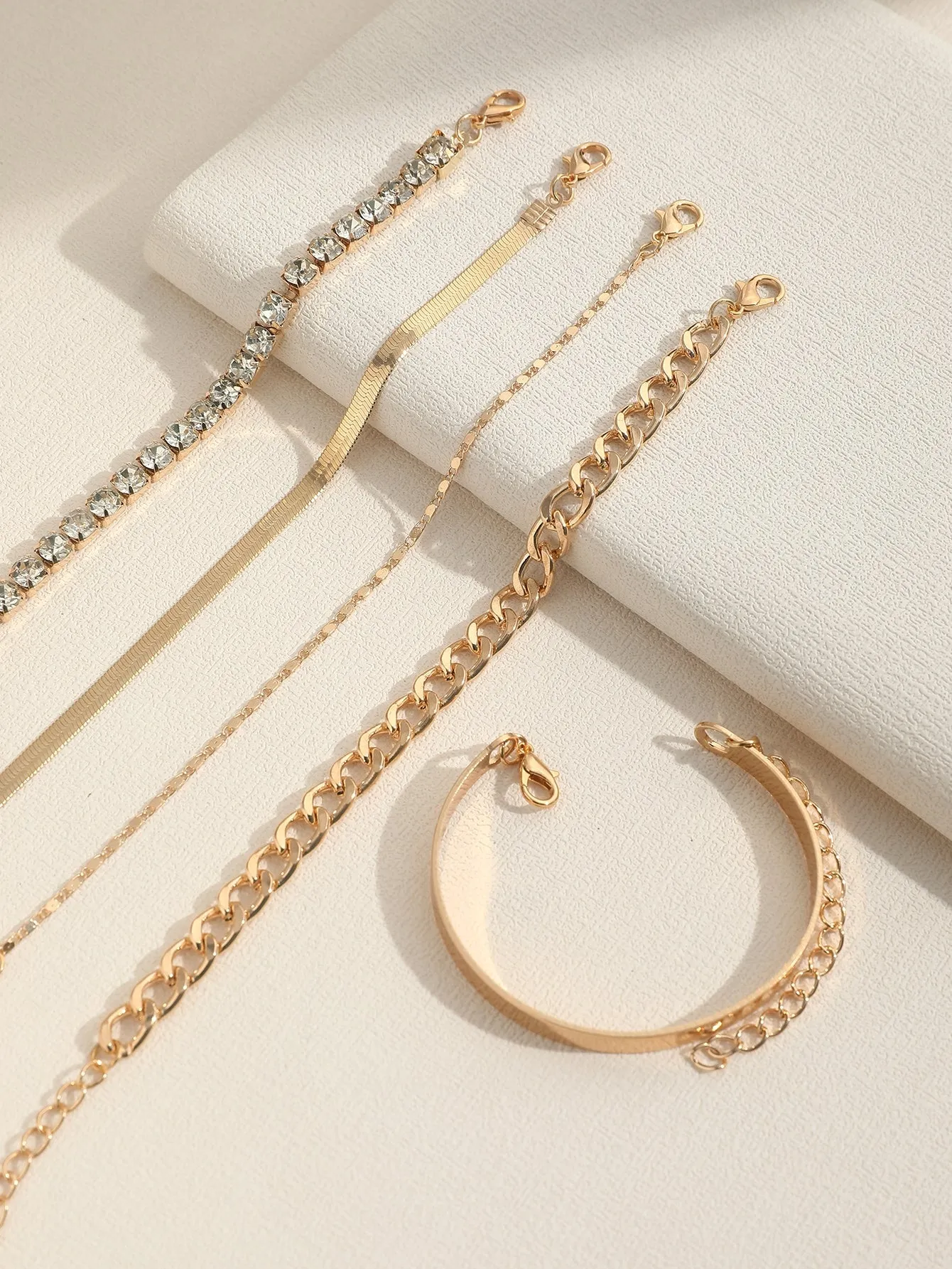 5pcs Simple Chain Design Bracelet Set - Gold