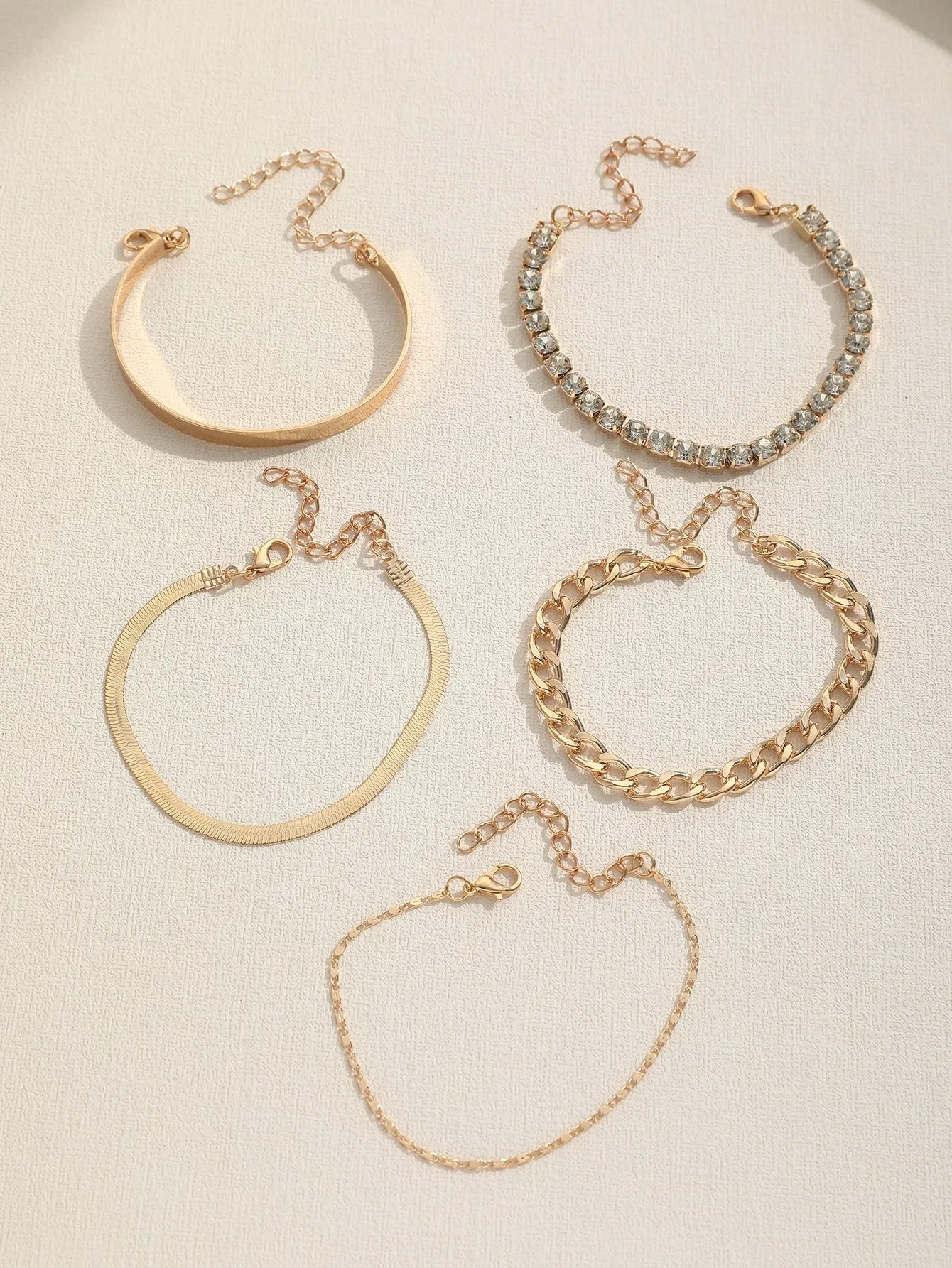 5pcs Simple Chain Design Bracelet Set - Gold