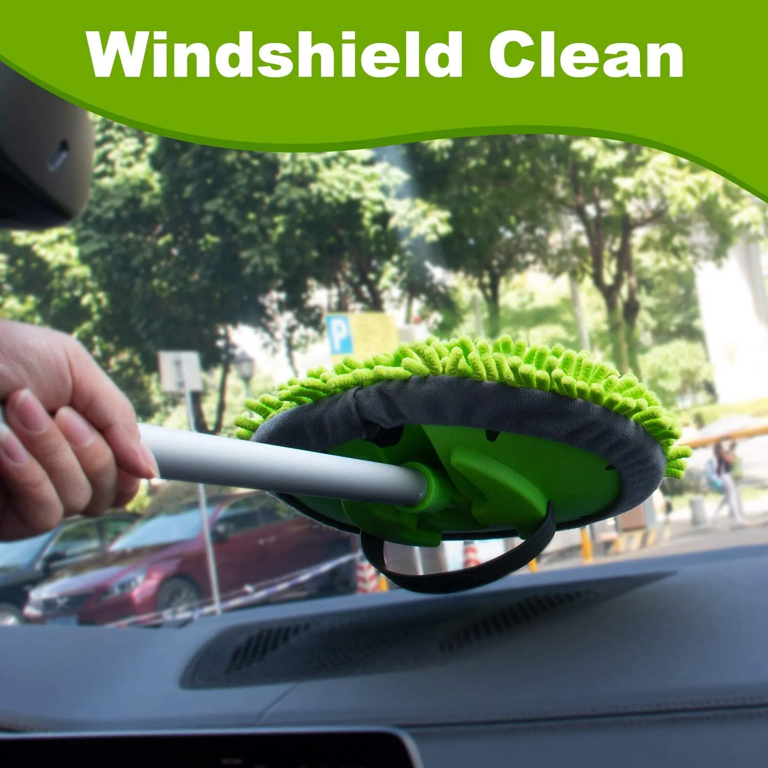 62" Microfiber Car Wash Brush Mop Kit Mitt Sponge with Long Handle Car Cleaning Supplies Kit Duster Washing Car Tools Accessories, 1 Chenille Scratch-Free Replacement Head Aluminum Alloy Pole