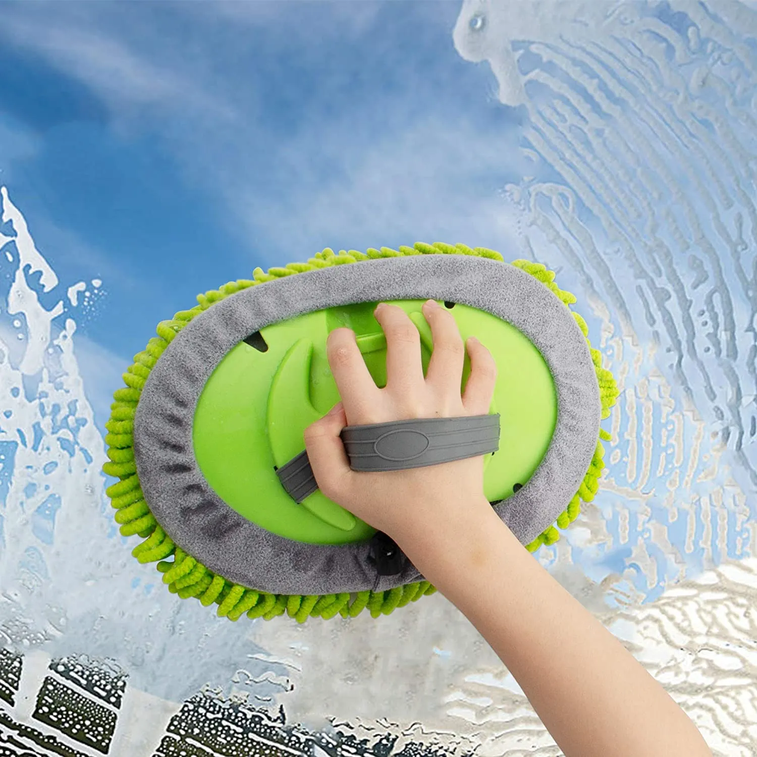 62" Microfiber Car Wash Brush Mop Kit Mitt Sponge with Long Handle Car Cleaning Supplies Kit Duster Washing Car Tools Accessories, 1 Chenille Scratch-Free Replacement Head Aluminum Alloy Pole
