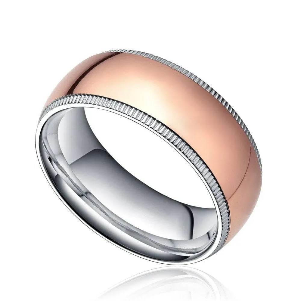 8mm Rose Gold Simple Dome Titanium Wedding Band
