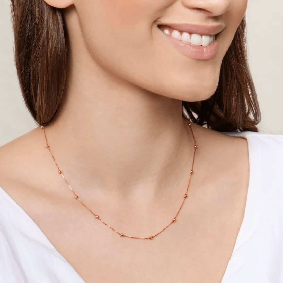 9ct Rose Gold Silver Infused Chain And Ball Necklace 45cm